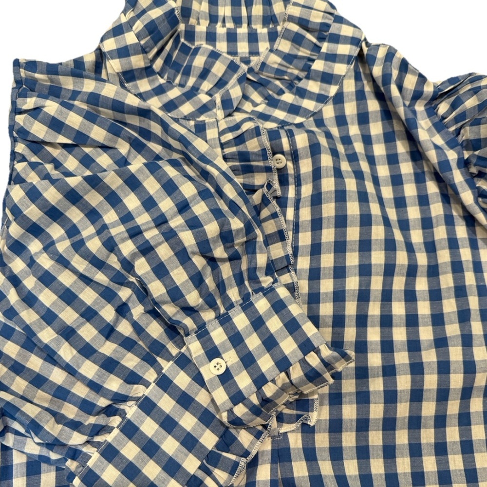 Lunch in The Park Gingham Boutique Puff Sleeve Half Button Blouse Women 2X - Picture 4 of 7